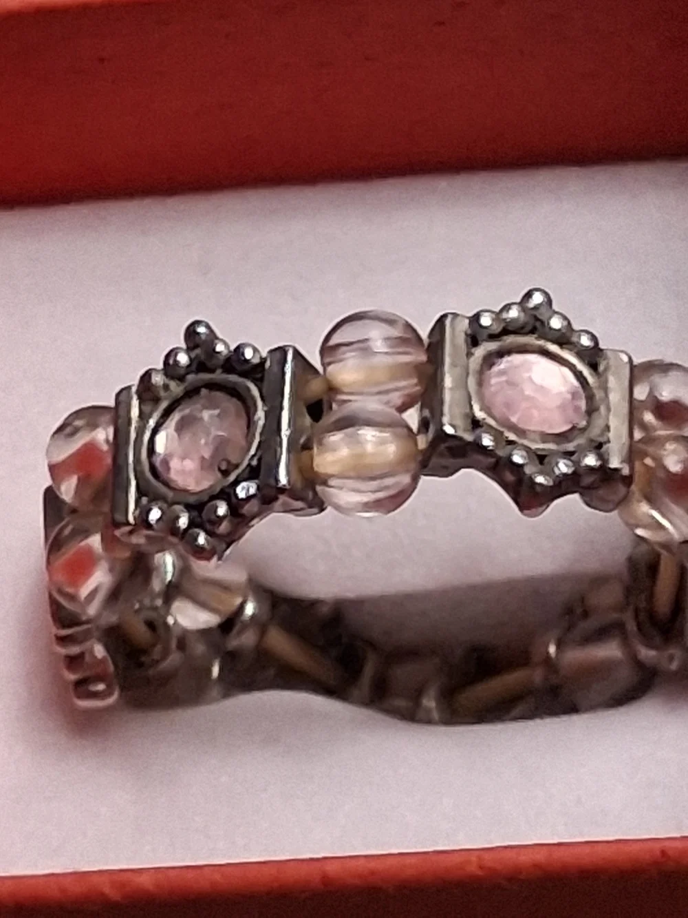 Artisan Sterling Silver Pink Bead Stretch Ring